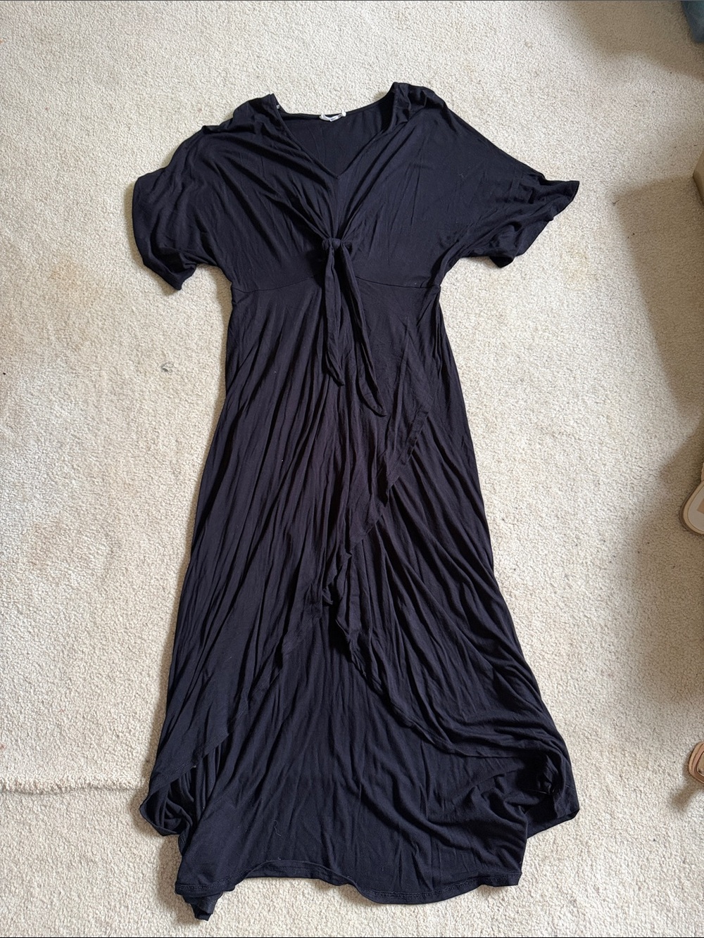 Black Tie-Front Midi Dress